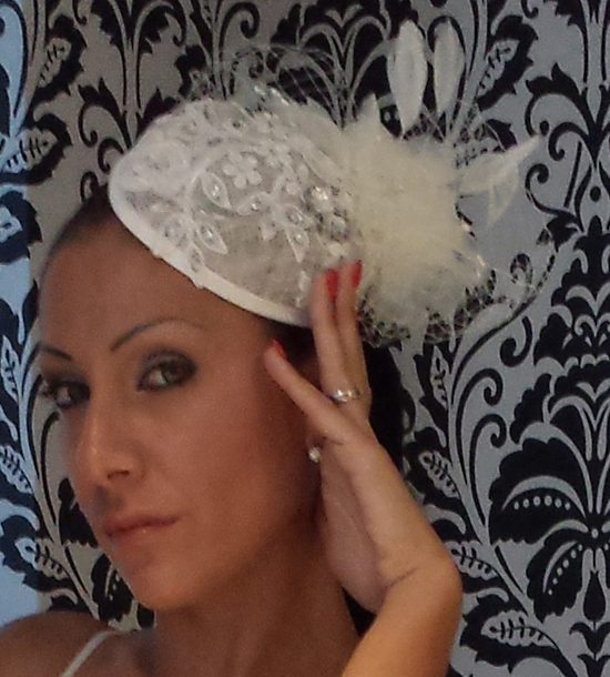 Elegant White Bridal Fascinator - Click Image to Close