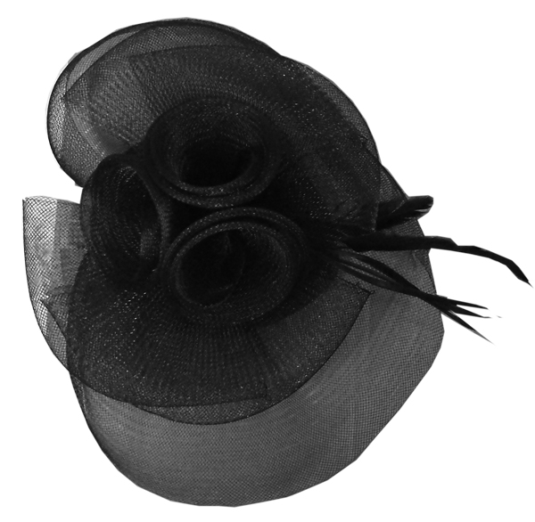Black Bridal 3 Flowers & Feathers Fascinator - Click Image to Close