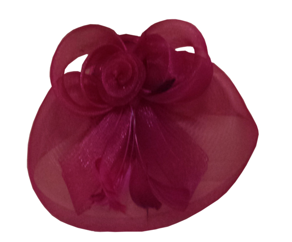 Wine Bridal Floral & Bow Fascinator - Click Image to Close