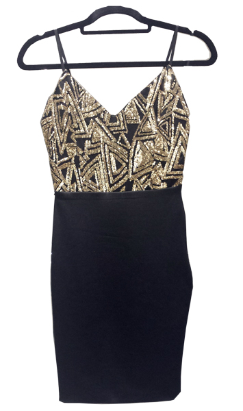 Black Dress with Gold Sequin Designed Bodice - Click Image to Close