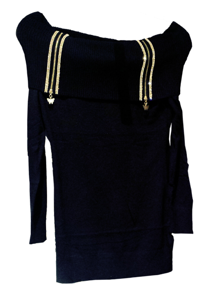 Ribbed Zippers Mock Neck Knit Sweater - Click Image to Close