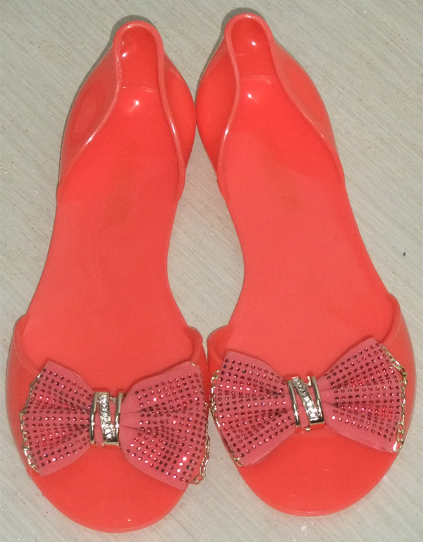 Jelly Peeptoe Flats with Bow Detail - Click Image to Close