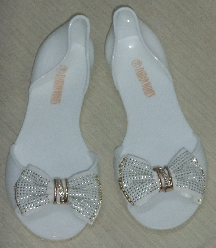 Jelly Peeptoe Flats with Bow Detail - Click Image to Close