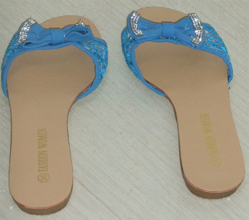 Aquamarine Lace Flat Sandals with Bow Detail - Click Image to Close