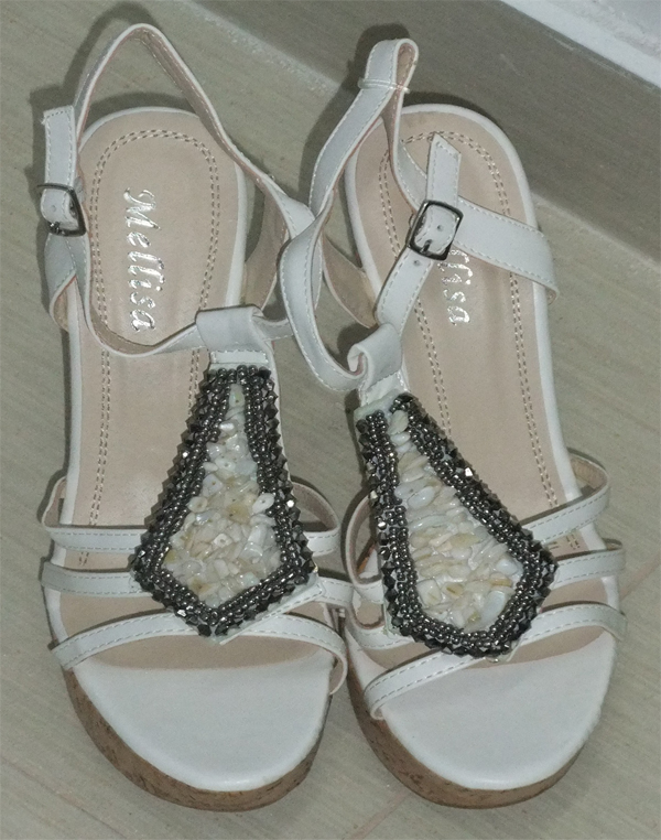 White Wedges Sandals with Pearl Stones Detail - Click Image to Close