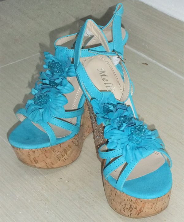 Aquamarine Wedges Sandals with Floral Detail - Click Image to Close