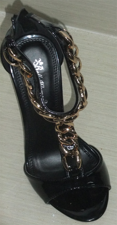 High Heel Patent Leather Open Back Zipper Sandals