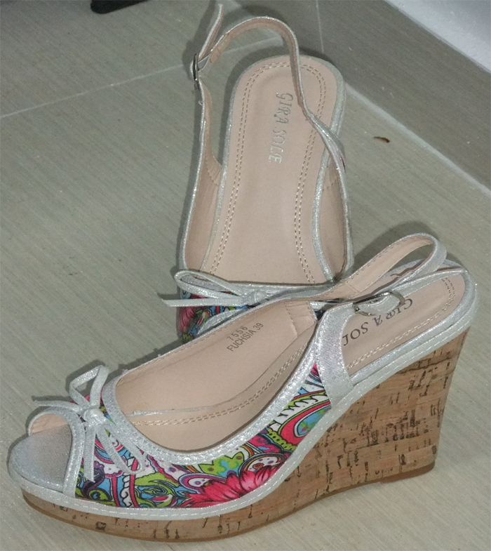Multicoloured Canvas Wedges Sandals - Click Image to Close